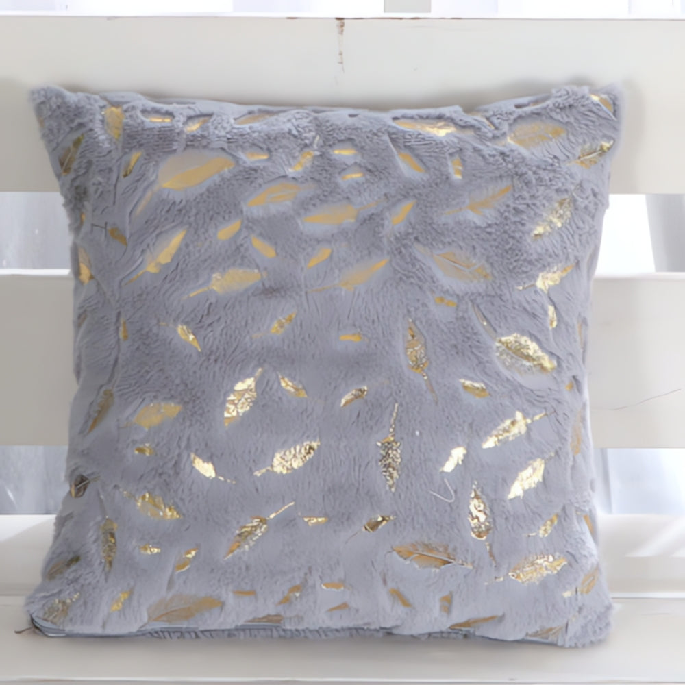 Golden Leaf Velvet Cushion Covers Silver Mist