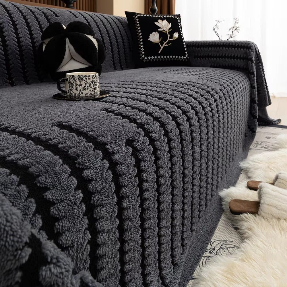 Heritage Plush Tufted Sofa Cover Charcoal Night