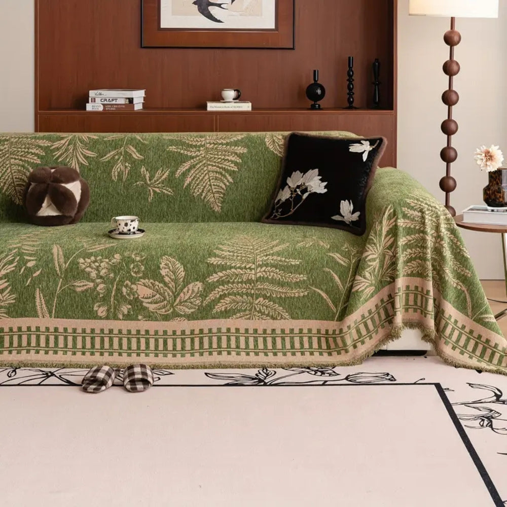 Foliage Floral Chenille Sofa Cover Earthy Elegance