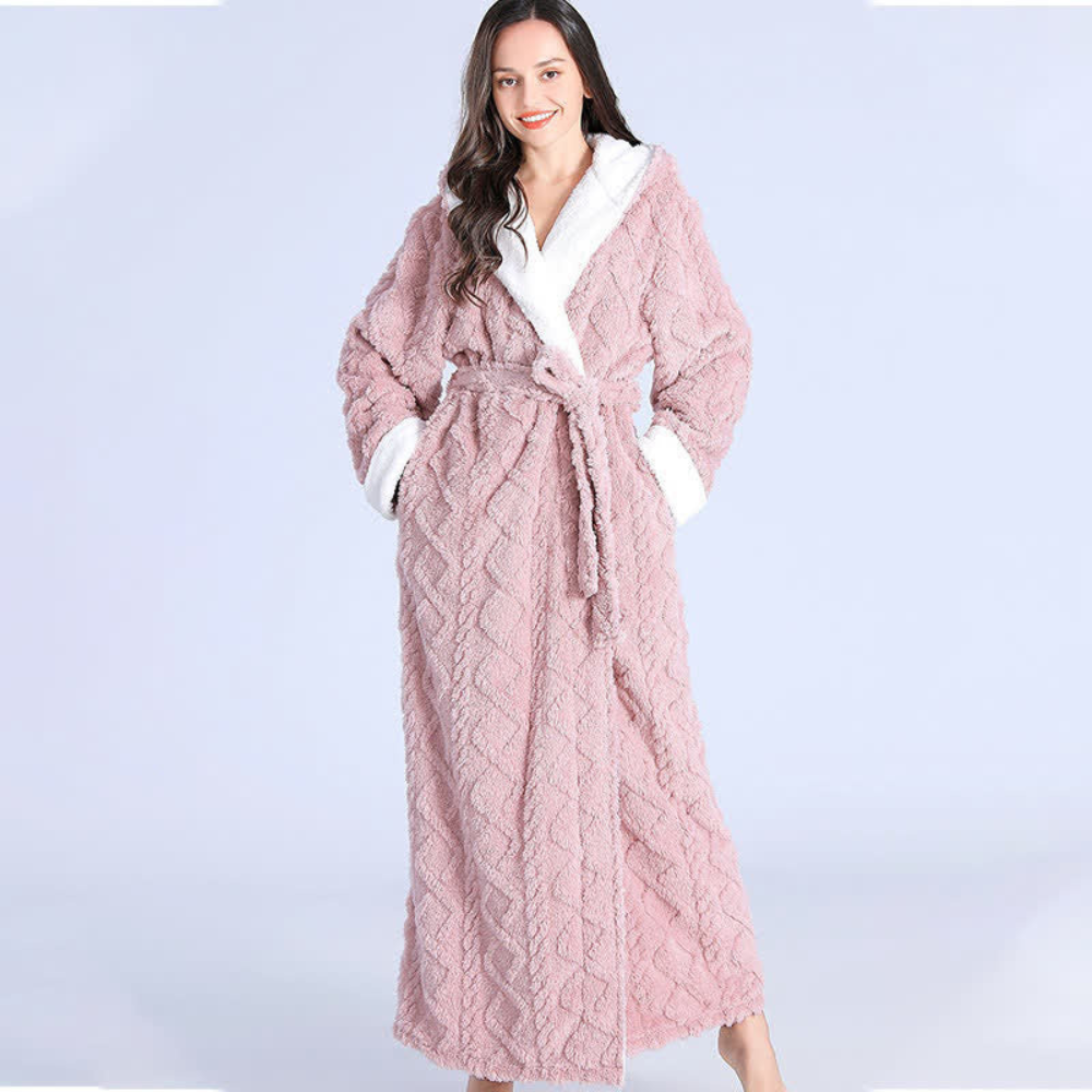 Plush Long Hooded Robe Pink