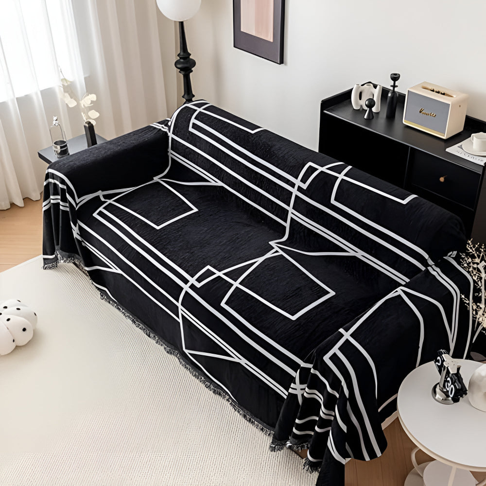 Abstract Grid Sofa Cover Black