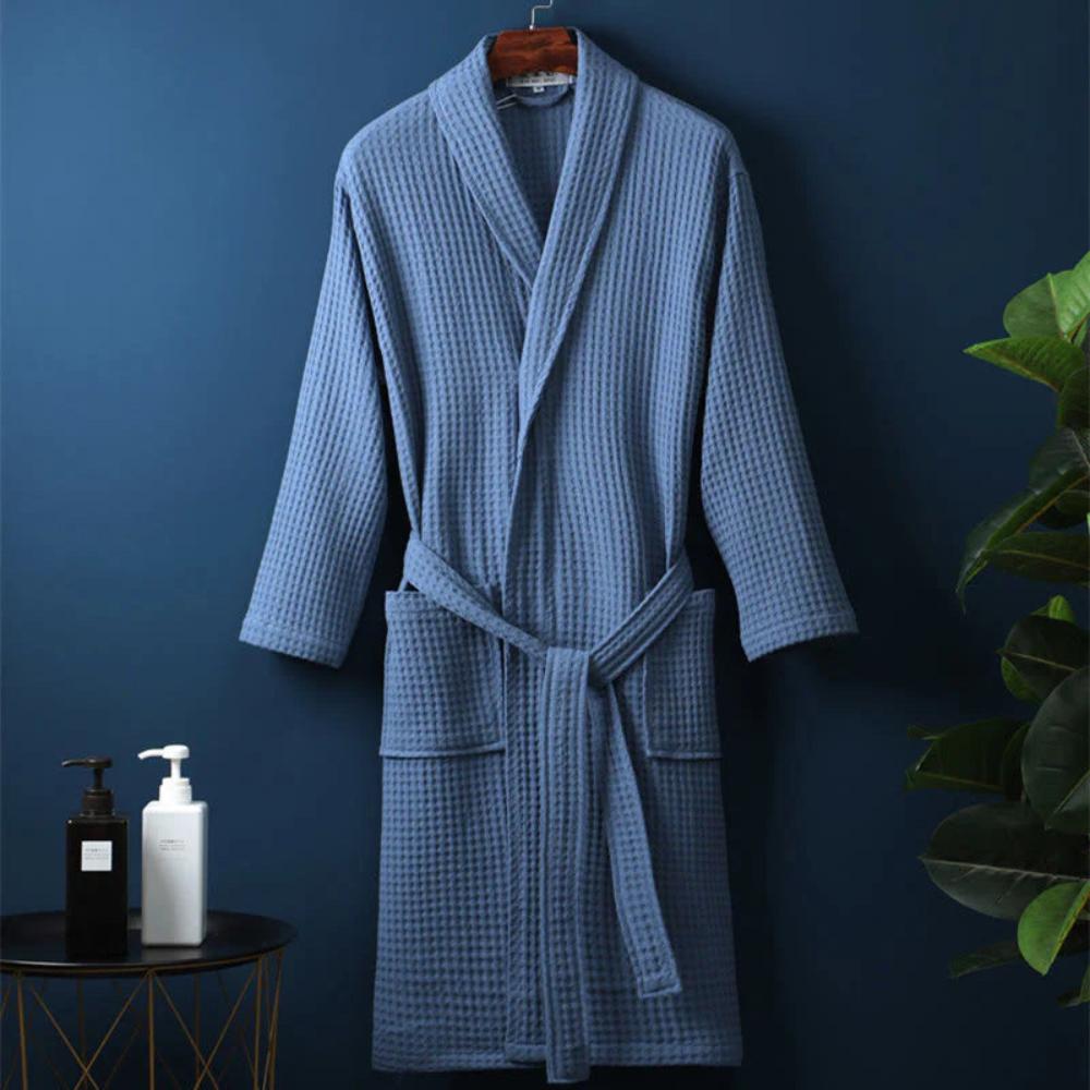 Waffle V-neck Bathrobe Blue