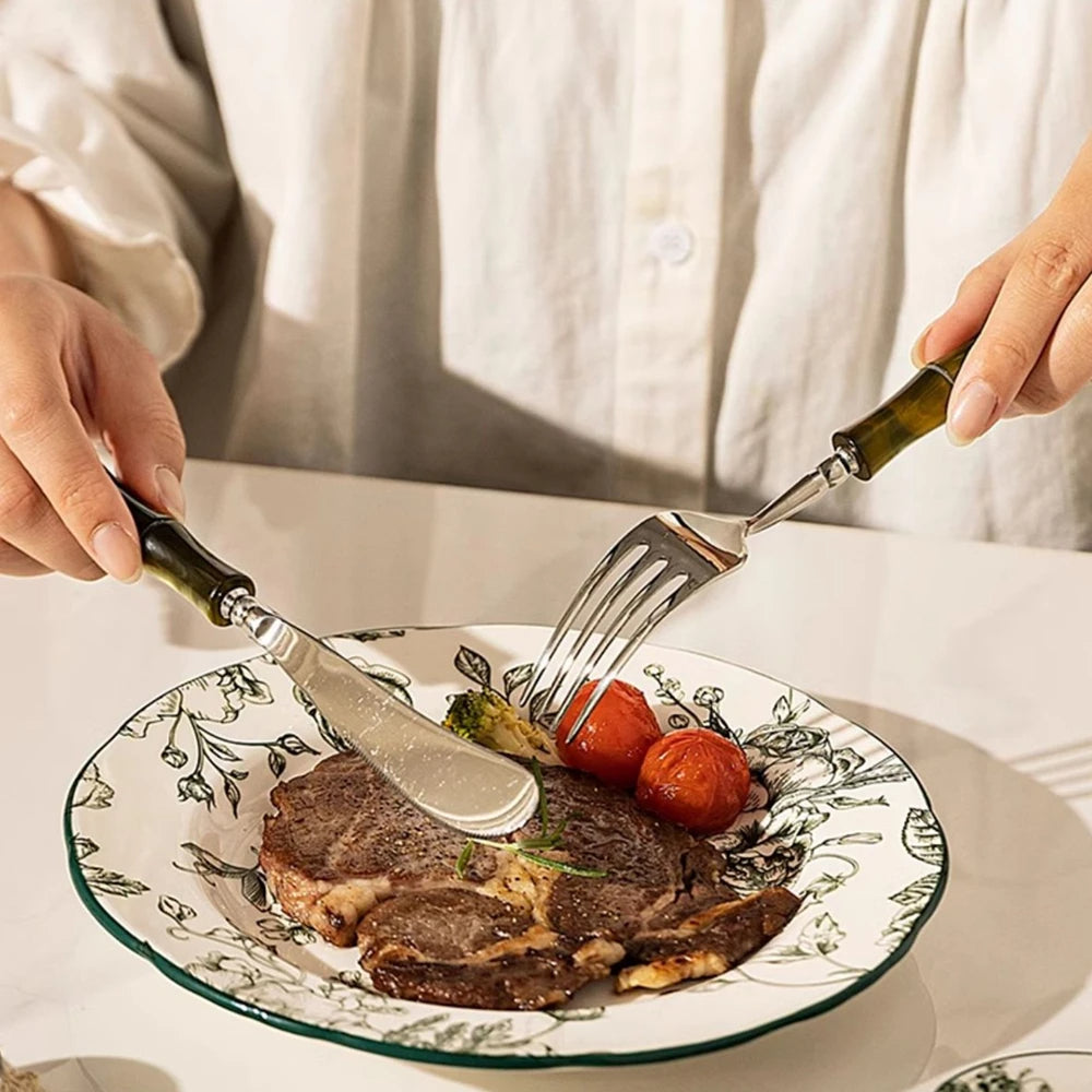 Eco-Friendly Silverware Set - Durable Dinnerware with Bamboo Handles