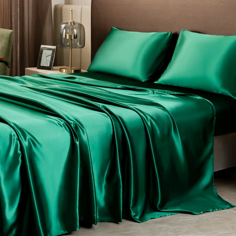 Luxury Satin Sheets - Silky Bedding Set with Pillowcases Green