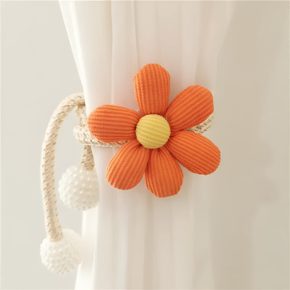 Whimsical Flower Curtain Tie Back Amber Orange