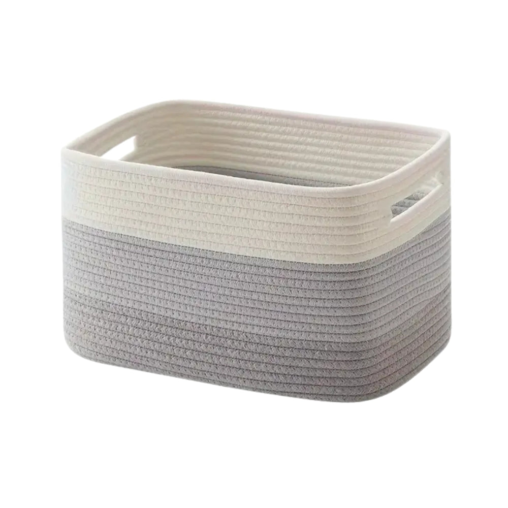 Woven Cotton Rope Storage Basket Tricolor Gray 15"x10"x9"