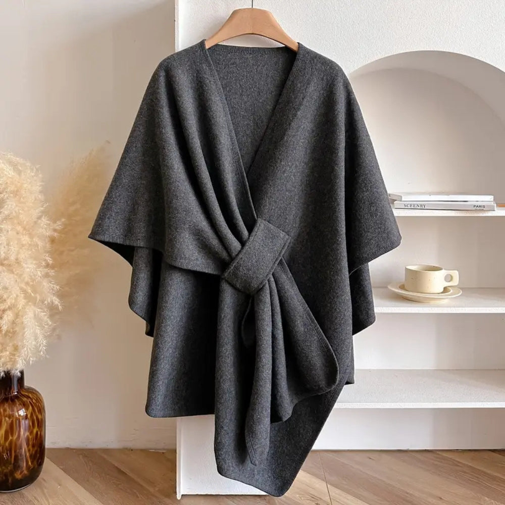 Luxurious Poncho Windproof Shawl Coat Dark Gray
