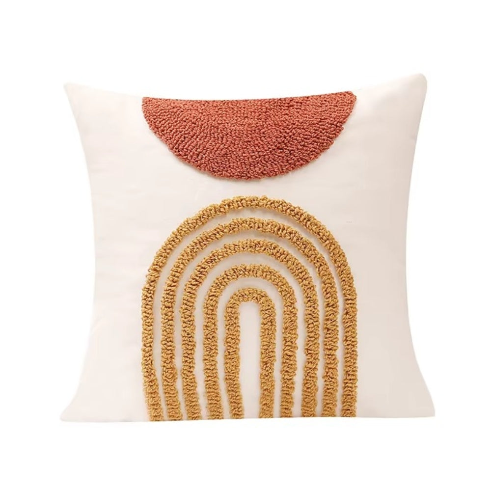 Eden Geometric Embroidery Cushion Cover Sandy Beige 18"x18"