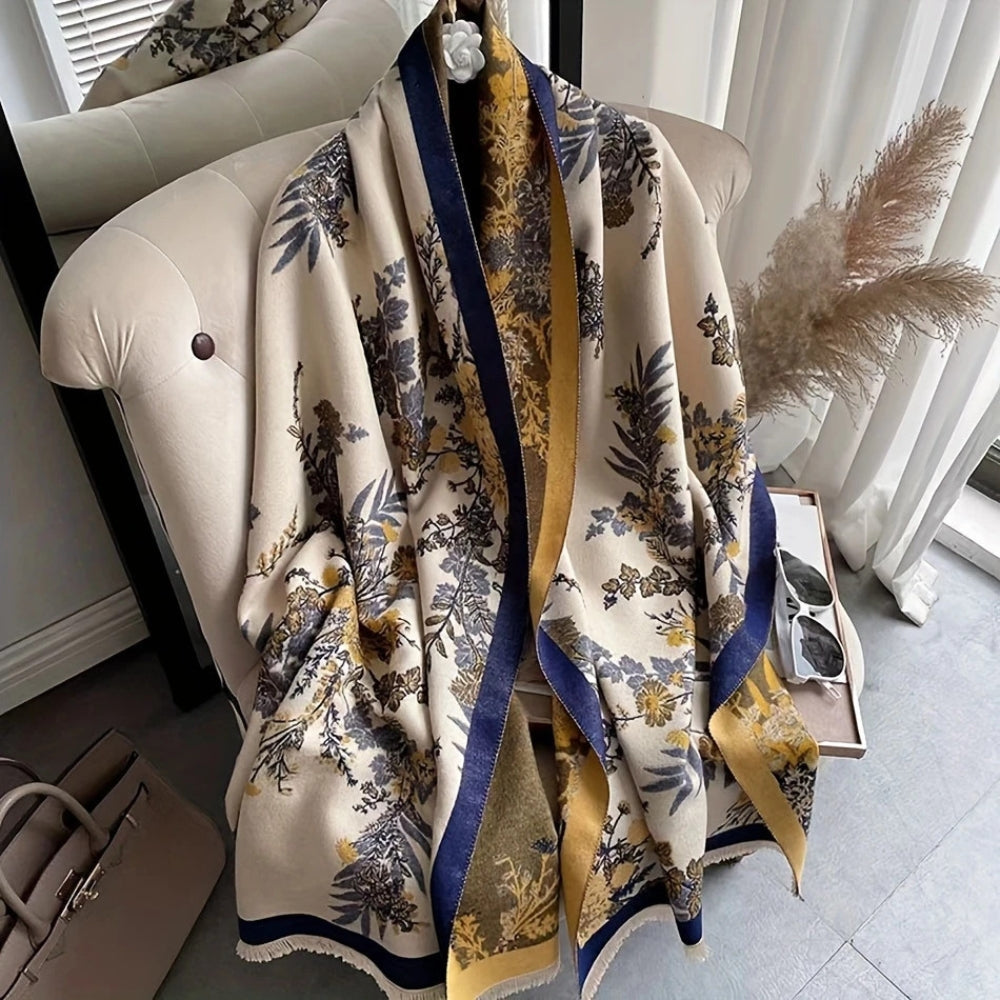 Nuvé Floral Soft Double Sided Scarf Navy Gold