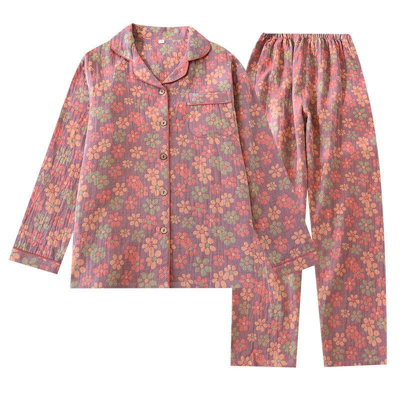 Women's Cotton Pajama Set with Daisy Pattern Purple