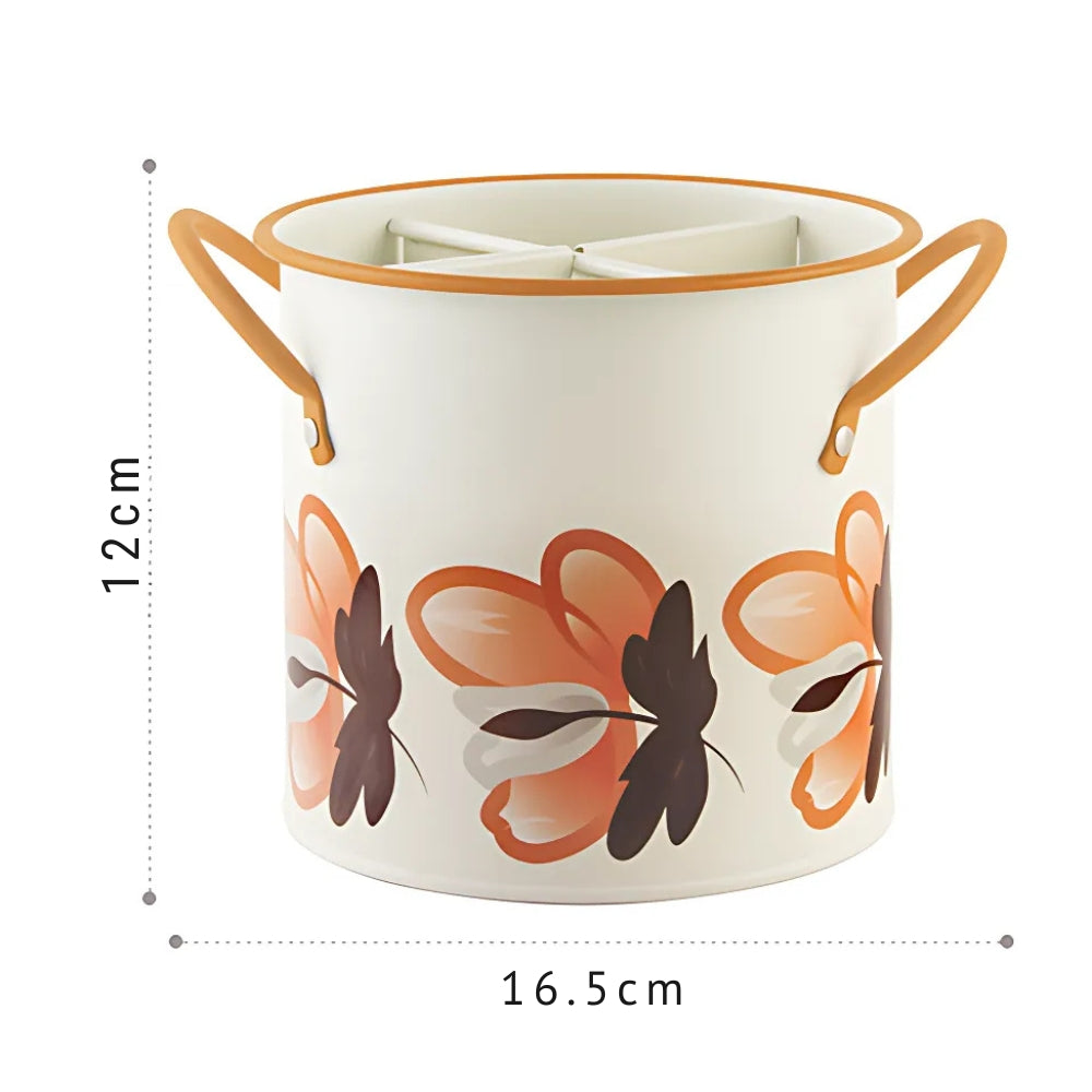 Floral Utensil Storage Basket with Divider Lid Cactus Bloom