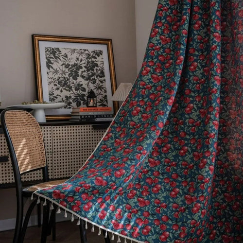 Cherry Bloom Botanical Tassel Curtain
