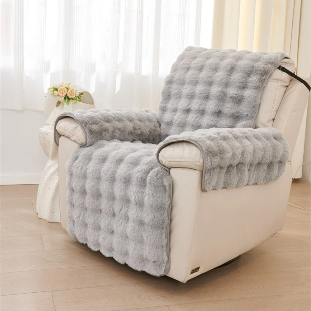 Faux Fur Recliner Sofa Cover Cloud Gray
