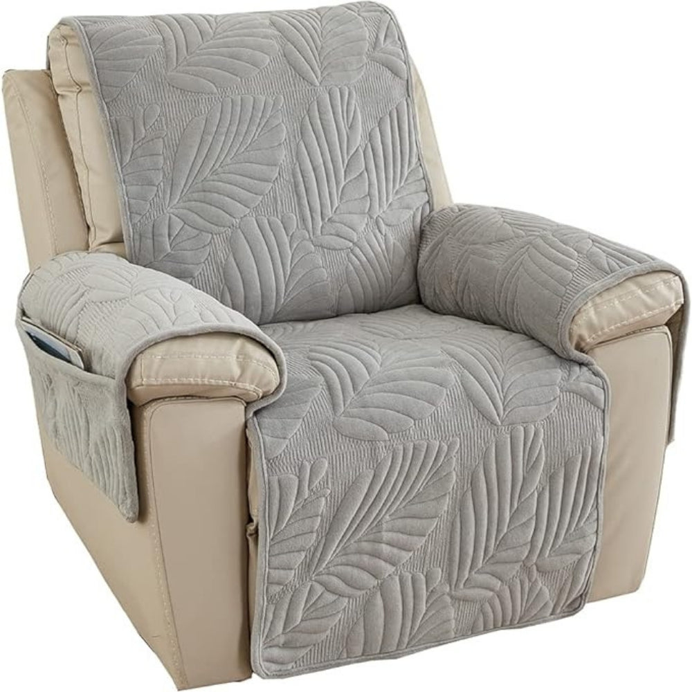 Verdant Leaf Pattern Recliner Cover Light Gray 24"x88.5"