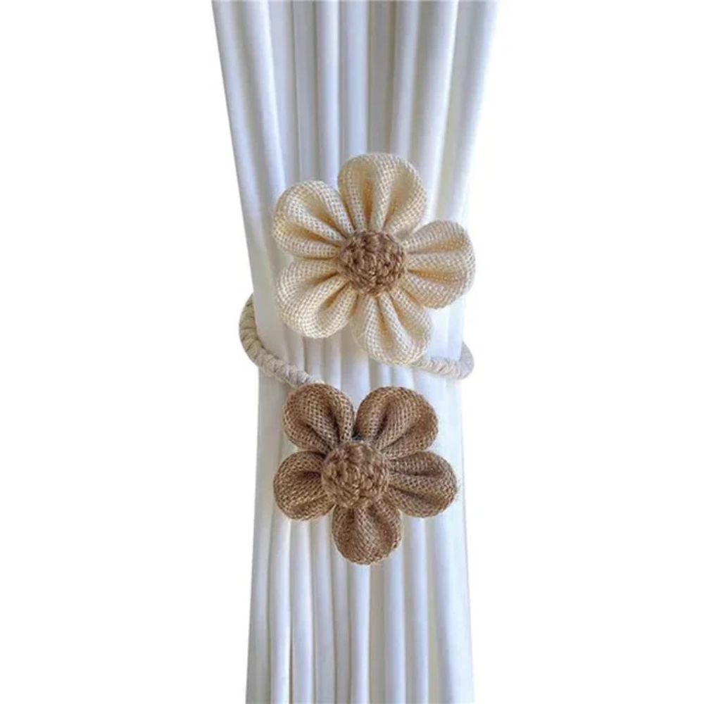 Floral Hemp Curtain Tie Back | 2Pcs Set Cream & Coffee