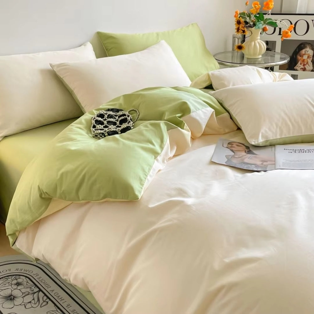 Lustova Cotton Duvet Cover | 3pcs Set Lime Cream