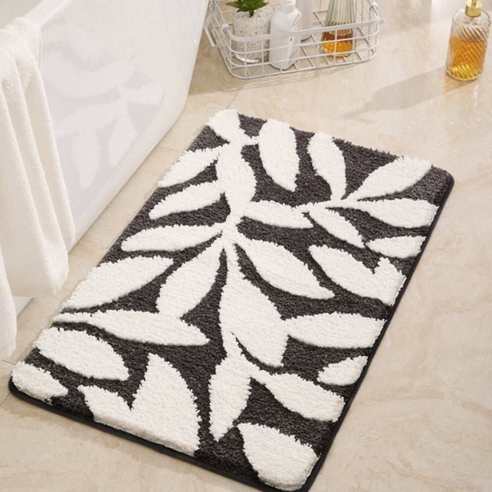 Zyphire Leaf Pattern Bath Mat Gray Branch