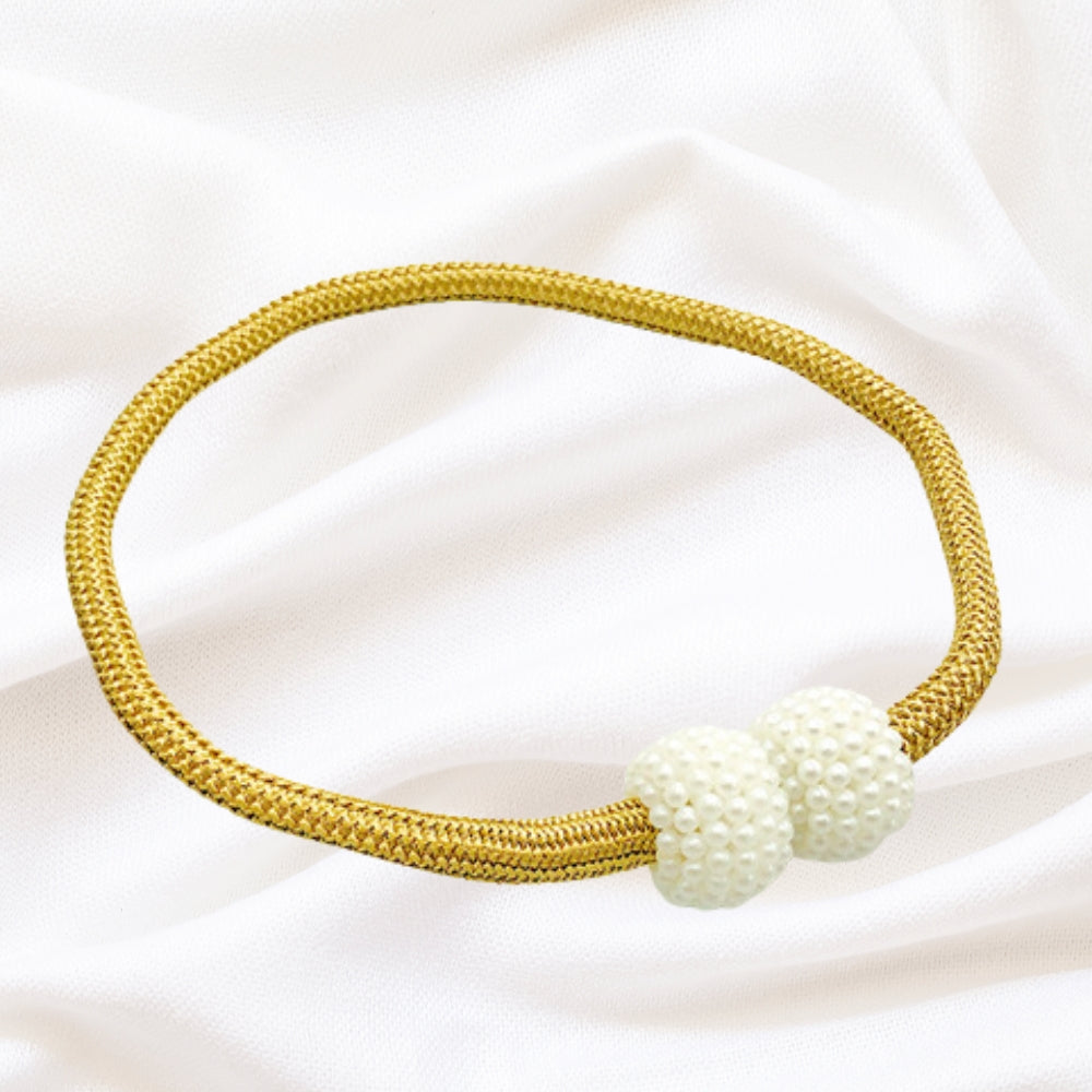 Magnetic Pearl Curtain Tie Back | 2pcs Set Golden Yellow