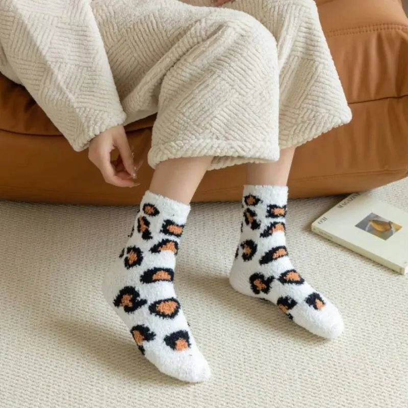 Fuzzy Leopard Print Plush Socks