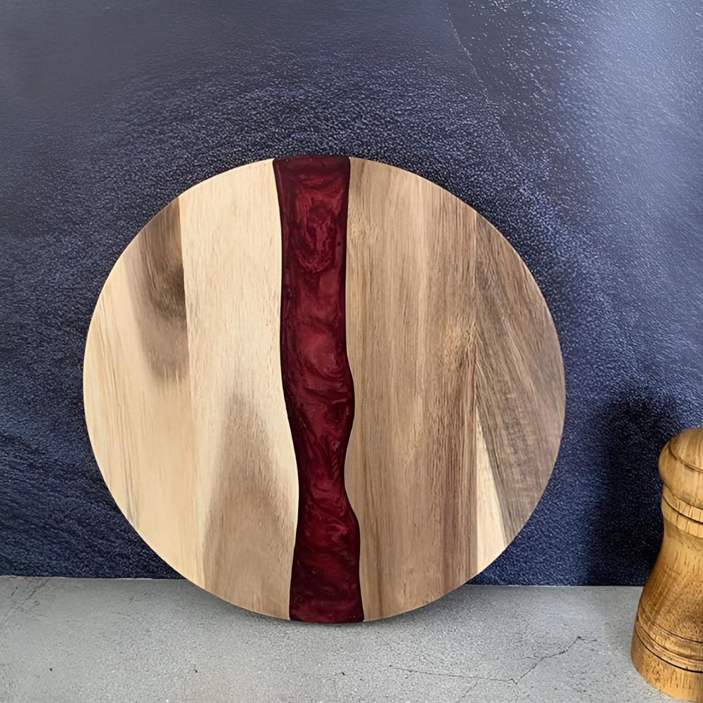 Artisan Epoxy Round Wood Chopping Board Ruby