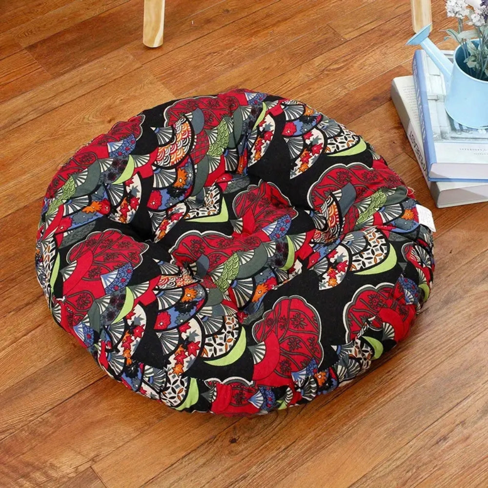 Round Boho Cushion Versatile Seating Folding Fan Flowers 18"