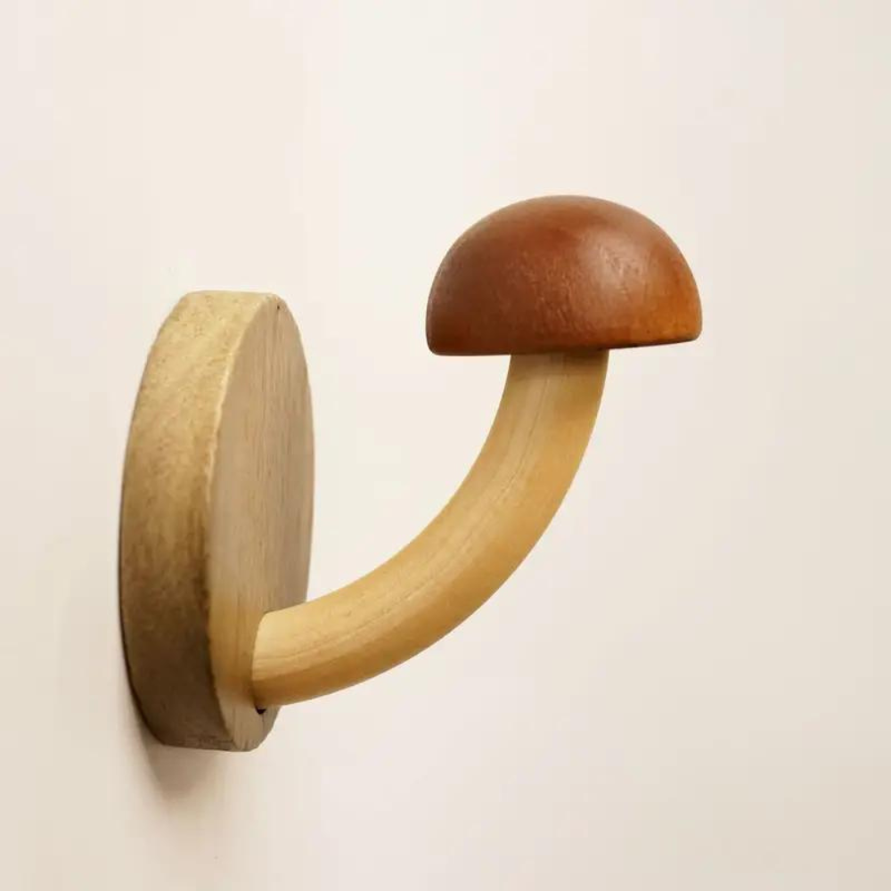 Creative Wooden Mushroom Hook Brown Mushroom