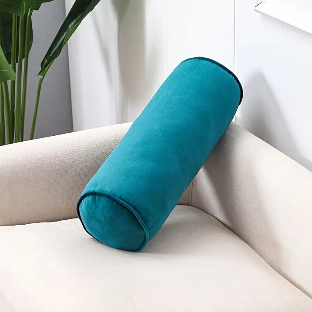 Plush Velvet Bolster Cushion Azure