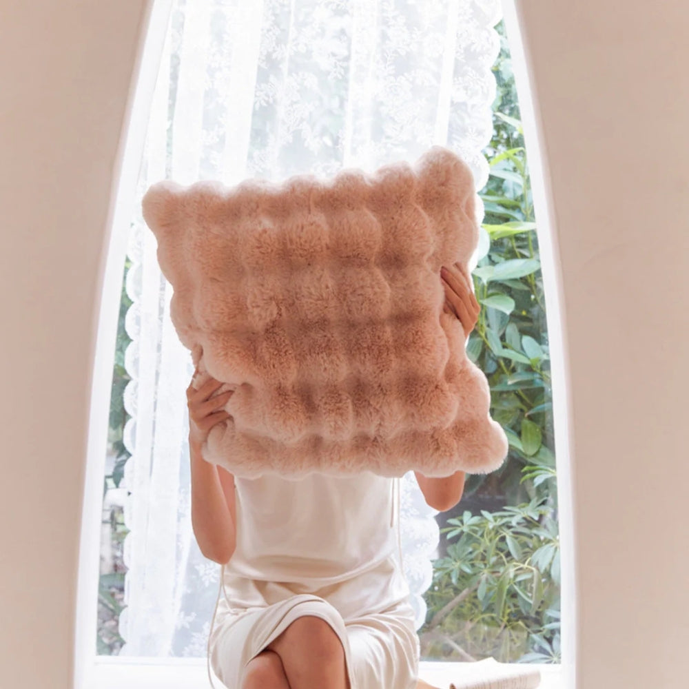 Rabbit Faux Fur Cushion Rose Blush 20"x20"cm