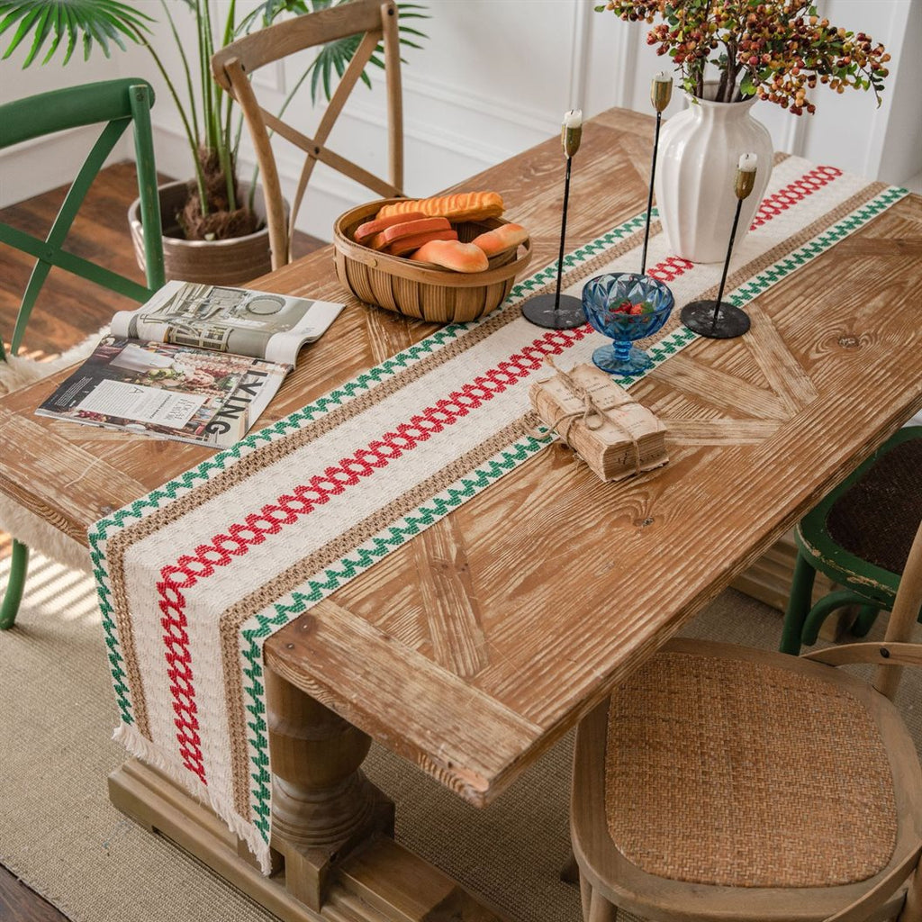 Boho Cotton Tassel Table Runner