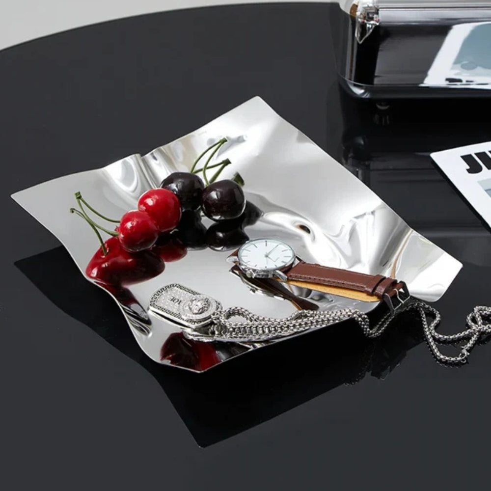 Wrinkled Stainless Steel Obsidian Tray Silver