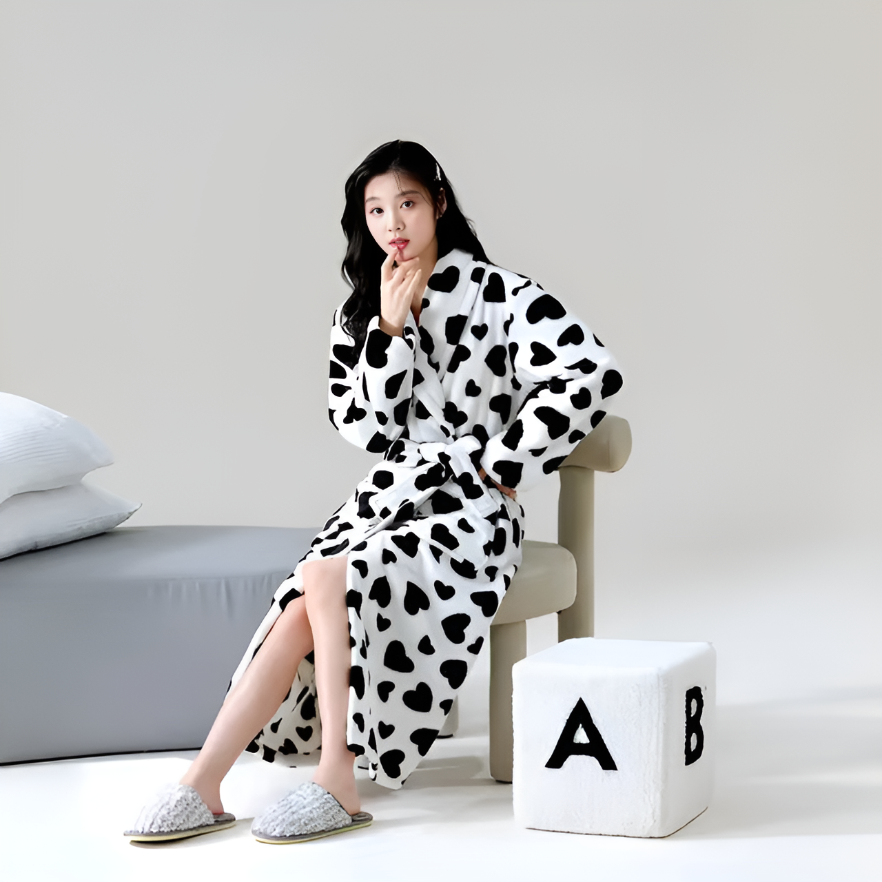 Fleece Haven Bathrobe Black Hearts One Size