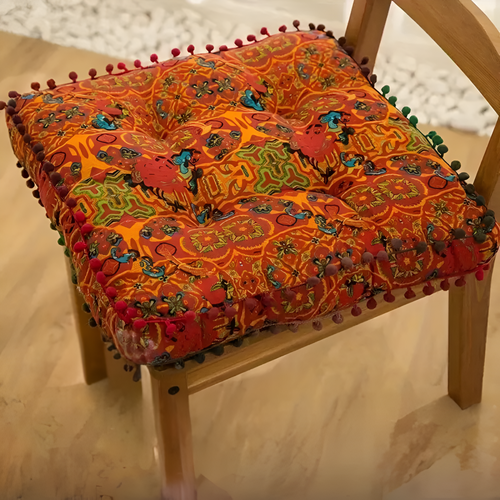 Bohemian Embroidered Floor Cushion Orange