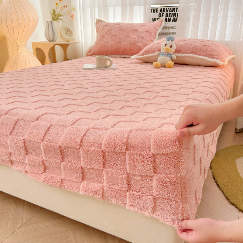 Quilted Velvet Fitted Sheet Pink