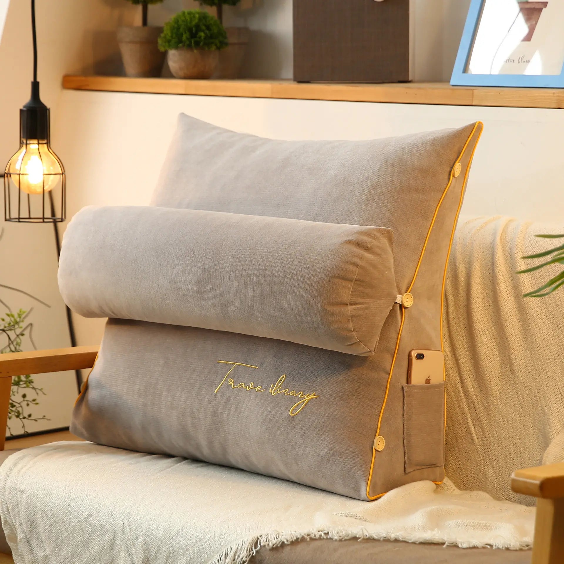 Reading Pillow with Adjustable Backrest Gray 18"×18"