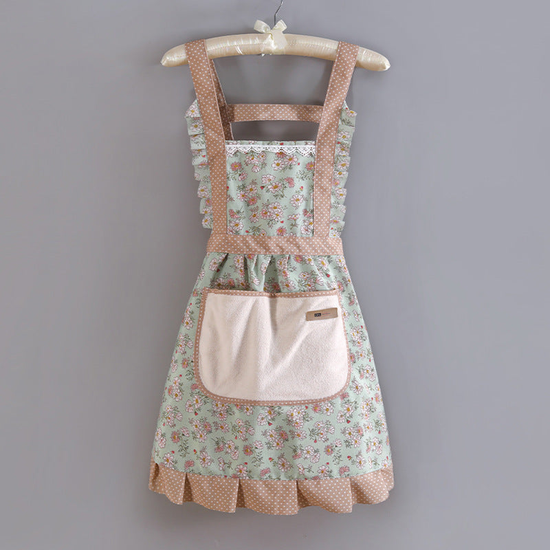 Floral Cotton Kitchen Apron Green