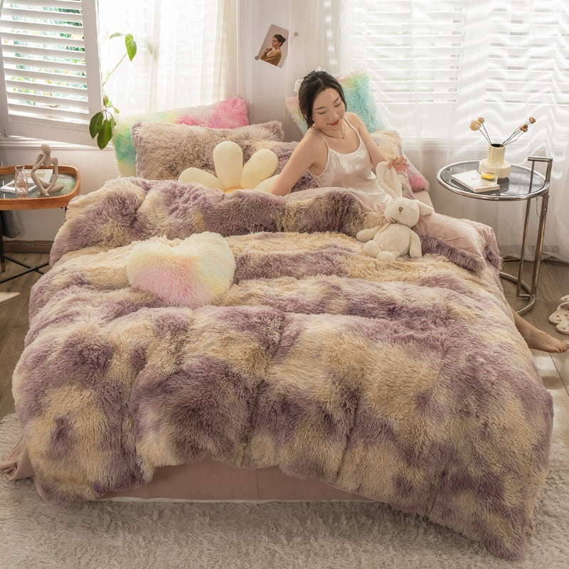 Fluffy Mink Velvet Duvet Cover Set 4pcs Purple