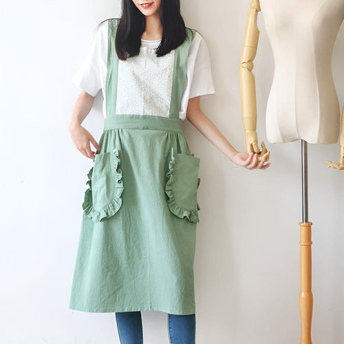 Chic Ruffle Pocket Apron Pastel Green