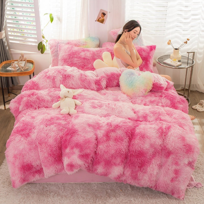 Fluffy Mink Velvet Duvet Cover Set 4pcs Pink