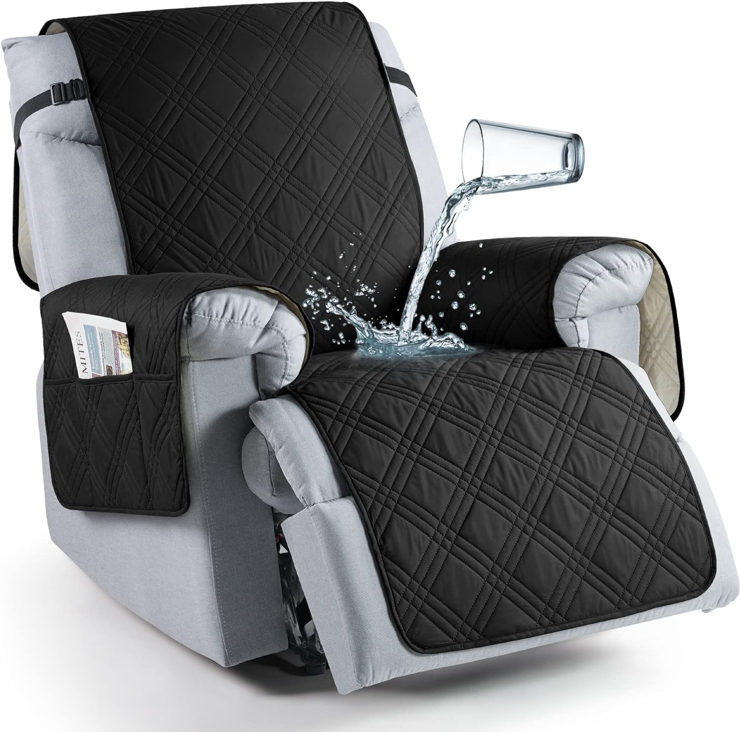 Waterproof Recliner Slipcover - Non Slip & Pet Friendly Black 1 Seater (23.6")