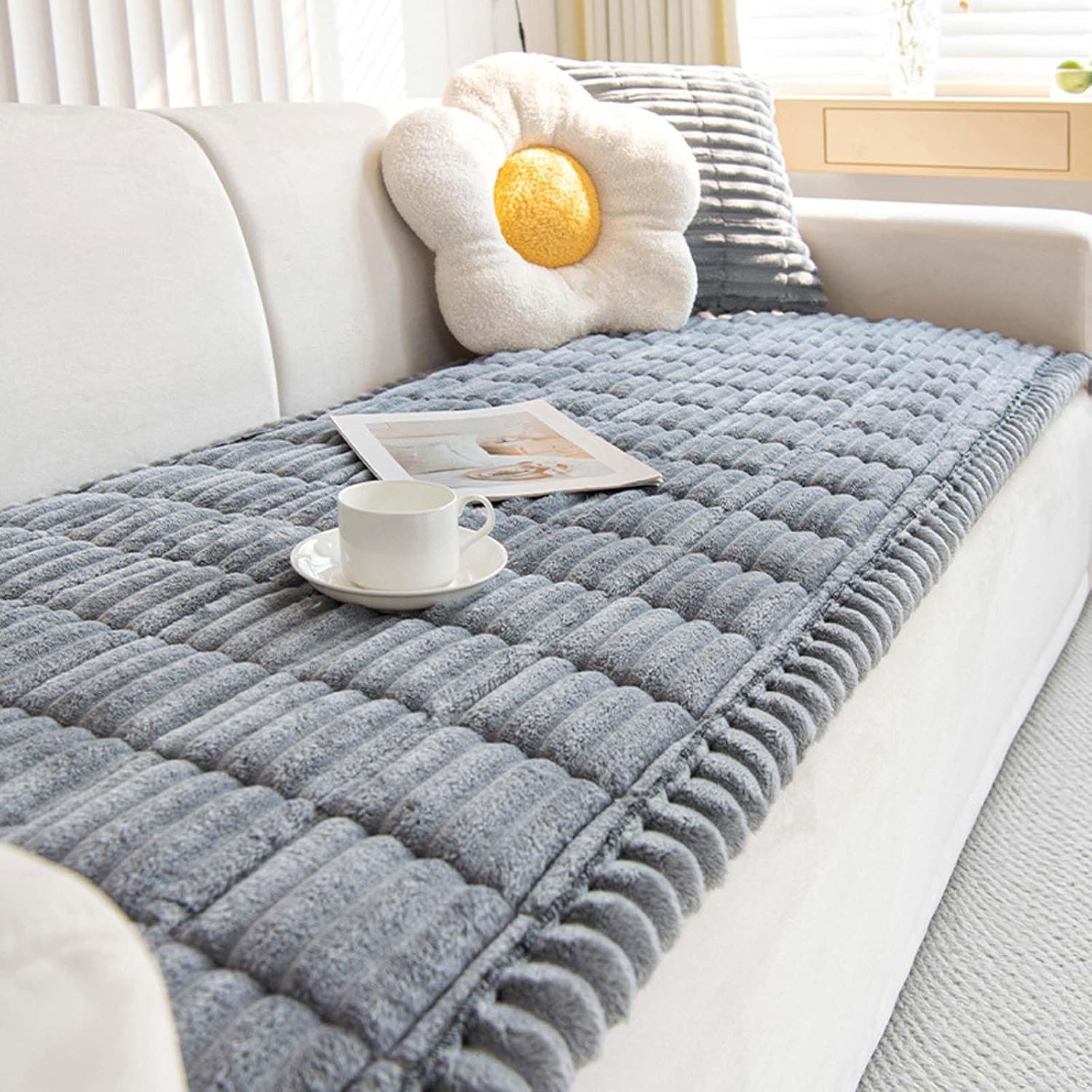 Thick Plush Sofa/Couch Cover Gray