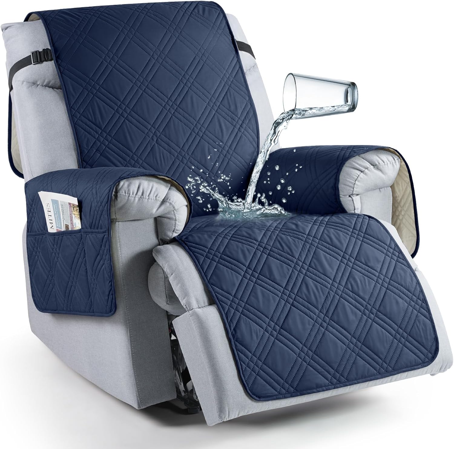 Waterproof Recliner Slipcover - Non Slip & Pet Friendly Navy 1 Seater (23.6")
