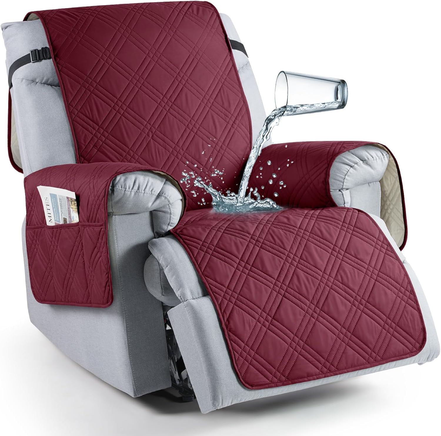 Waterproof Recliner Slipcover - Non Slip & Pet Friendly Burgundy 1 Seater (23.6")
