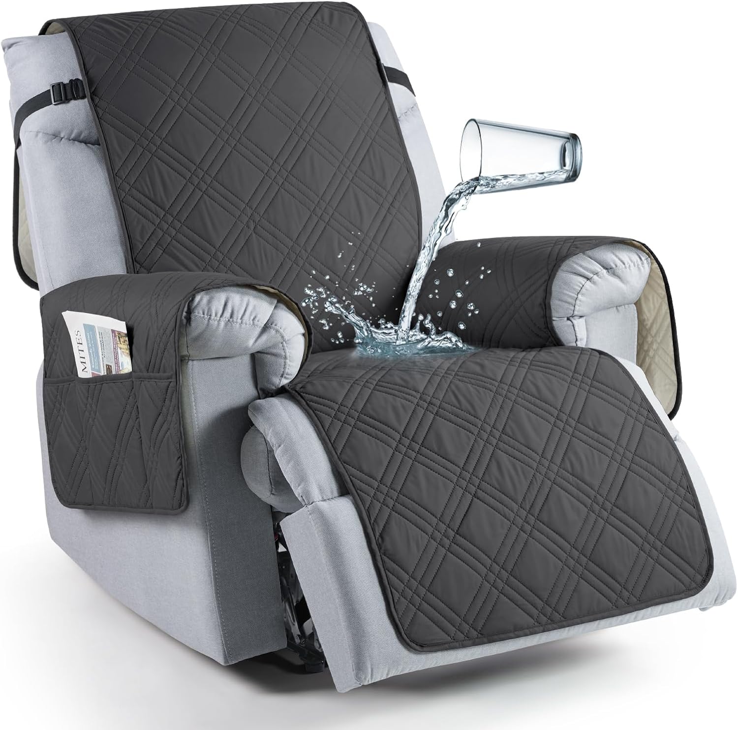 Waterproof Recliner Slipcover - Non Slip & Pet Friendly Dark 1 Seater (23.6")
