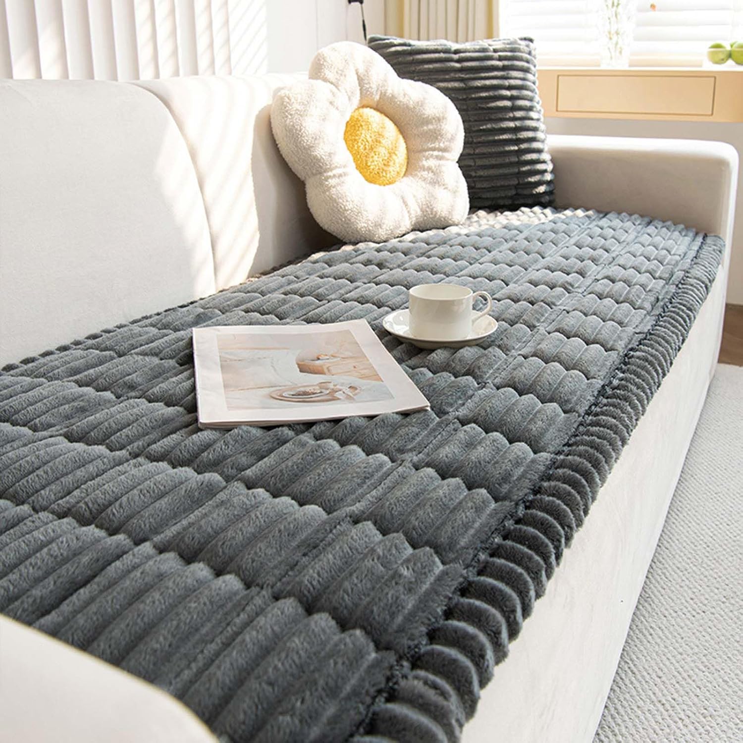 Thick Plush Sofa/Couch Cover Charcoal