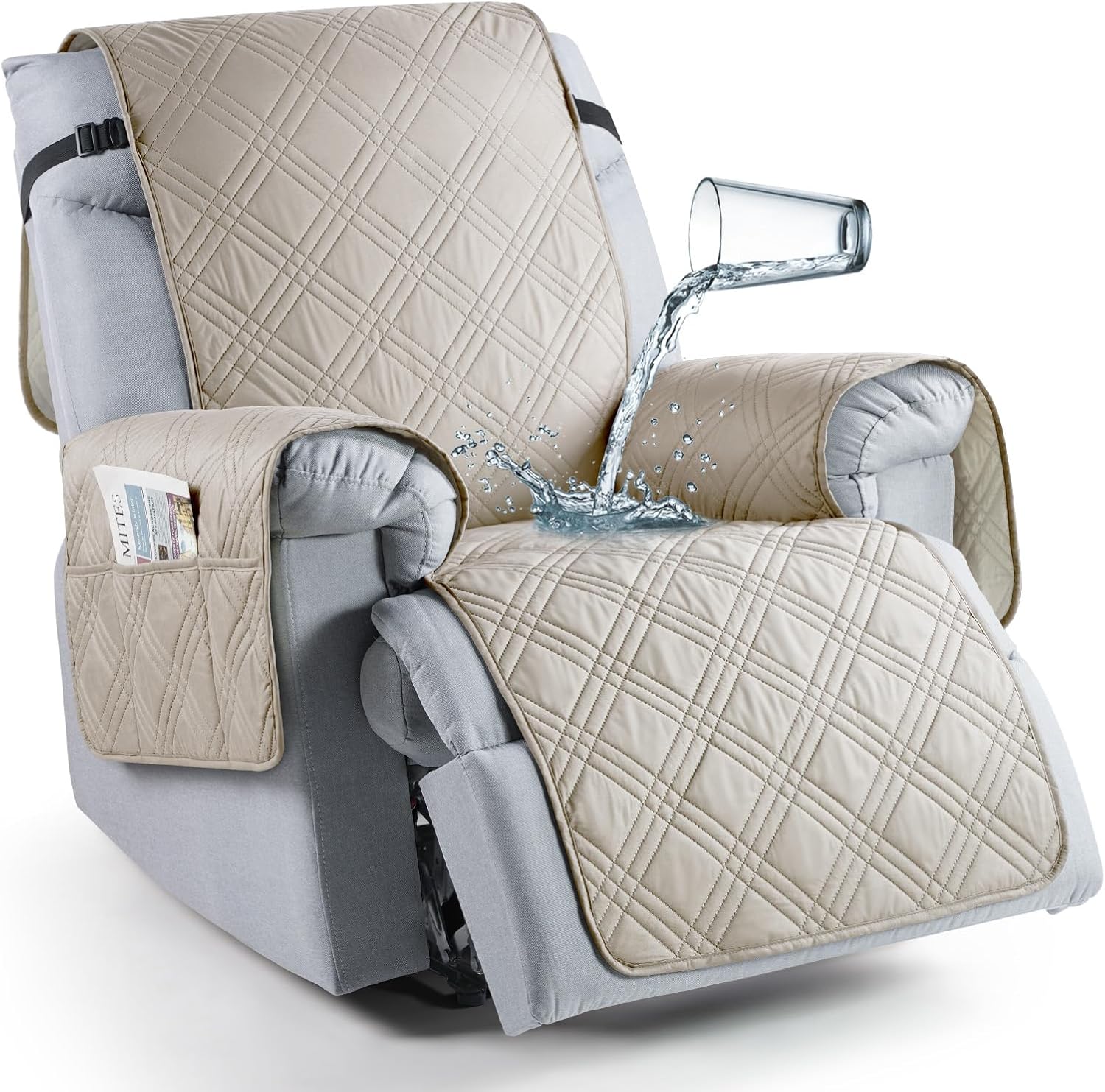 Waterproof Recliner Slipcover - Non Slip & Pet Friendly Cream 1 Seater (23.6")