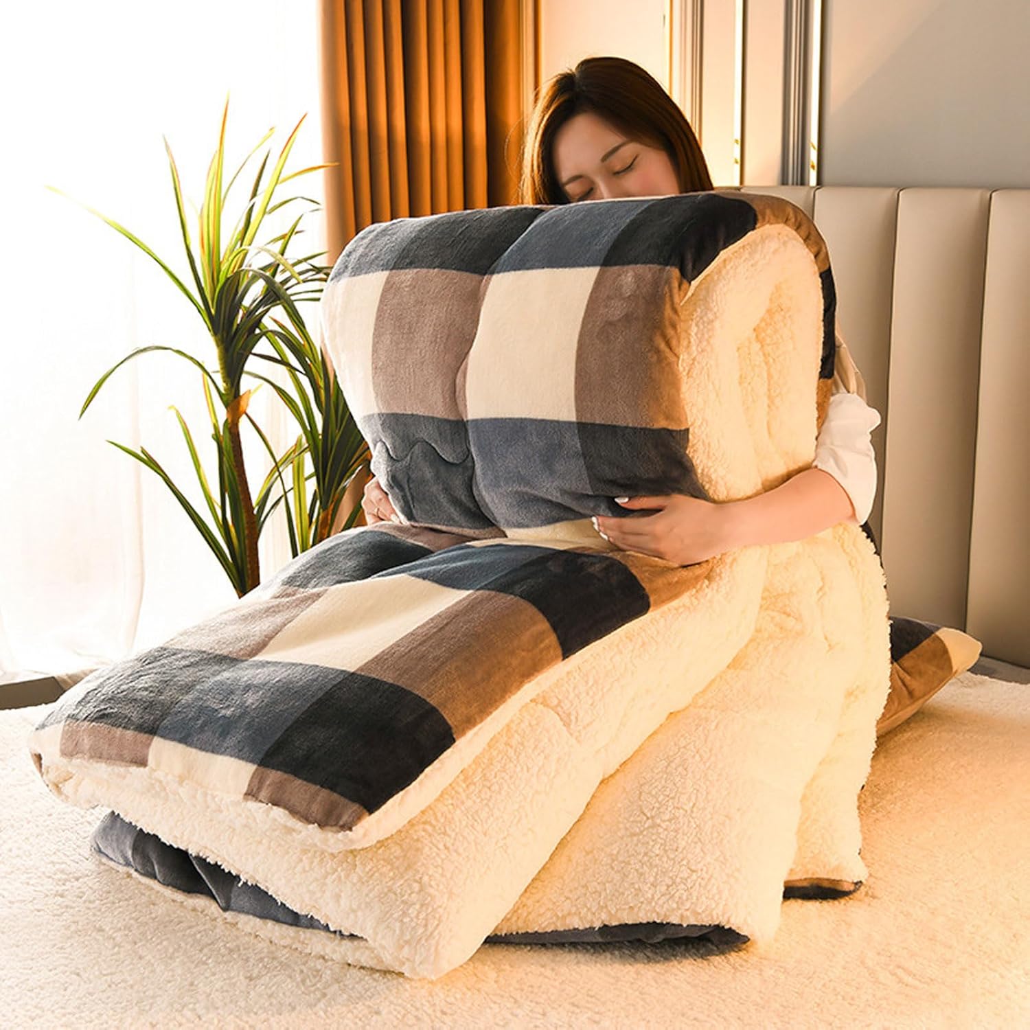Fluffy Sherpa Blanket with Quilt Core