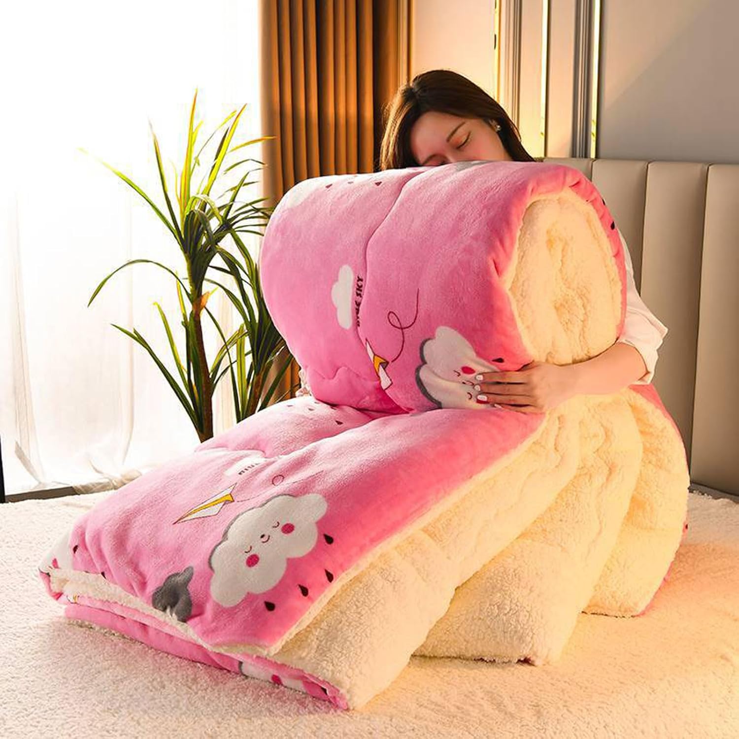 Fluffy Sherpa Blanket with Quilt Core