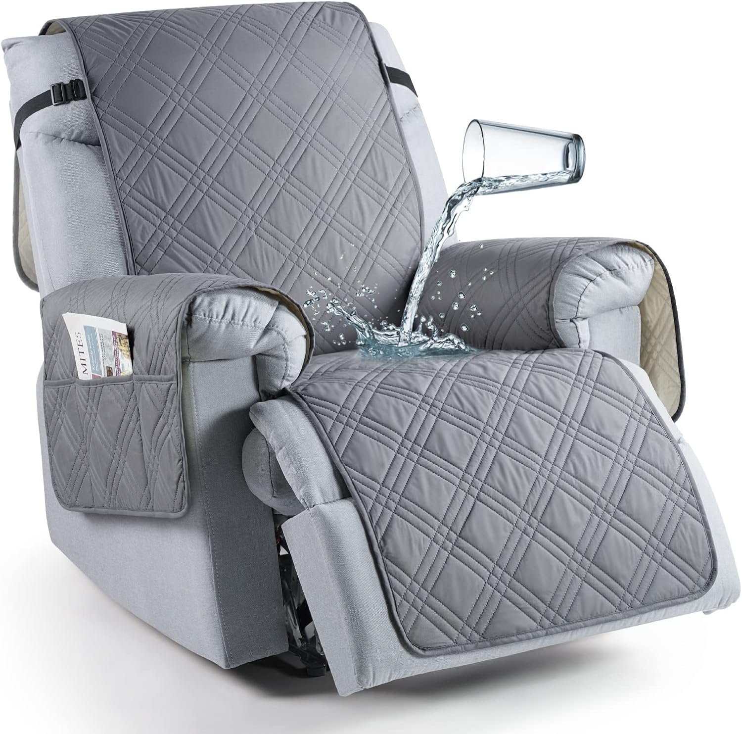 Waterproof Recliner Slipcover - Non Slip & Pet Friendly Light Gray 1 Seater (23.6")