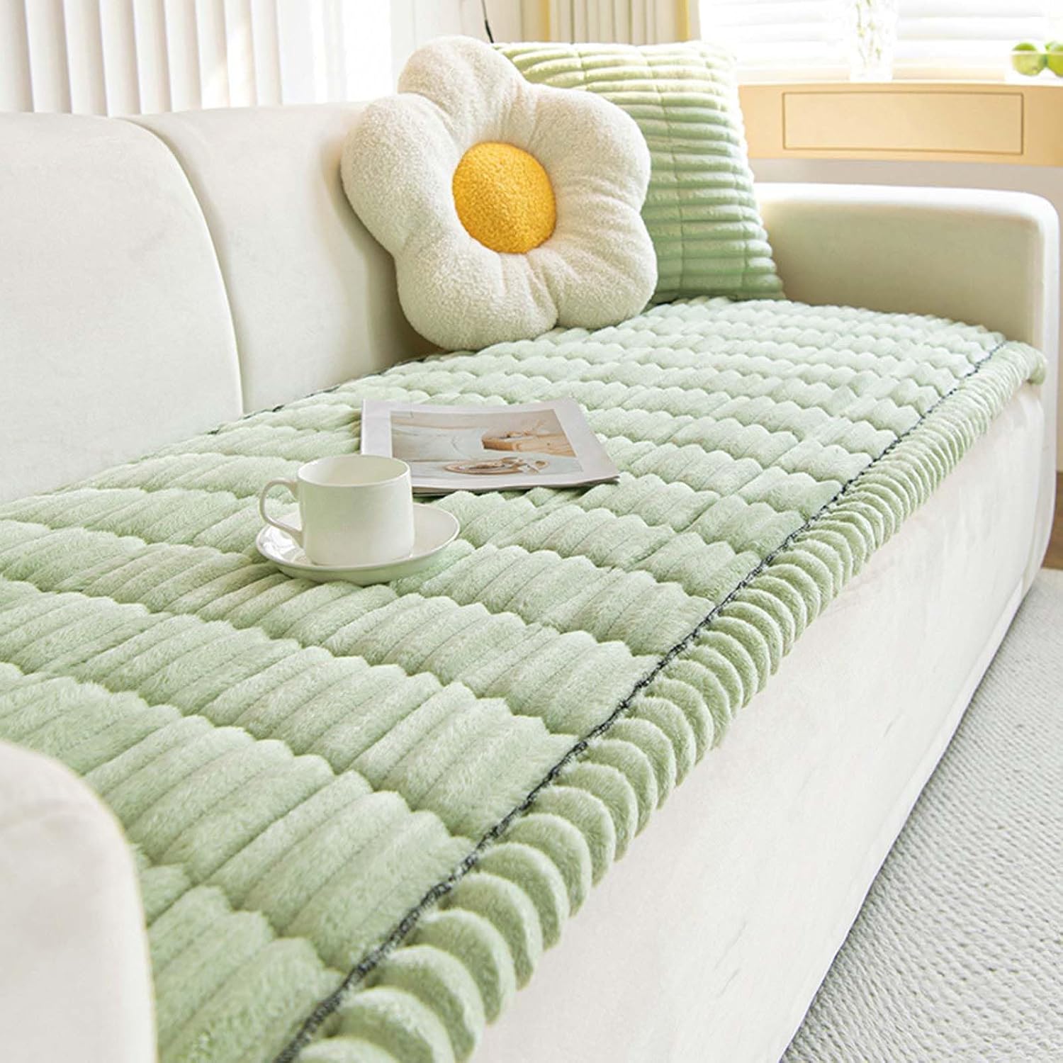 Thick Plush Sofa/Couch Cover Mint Green