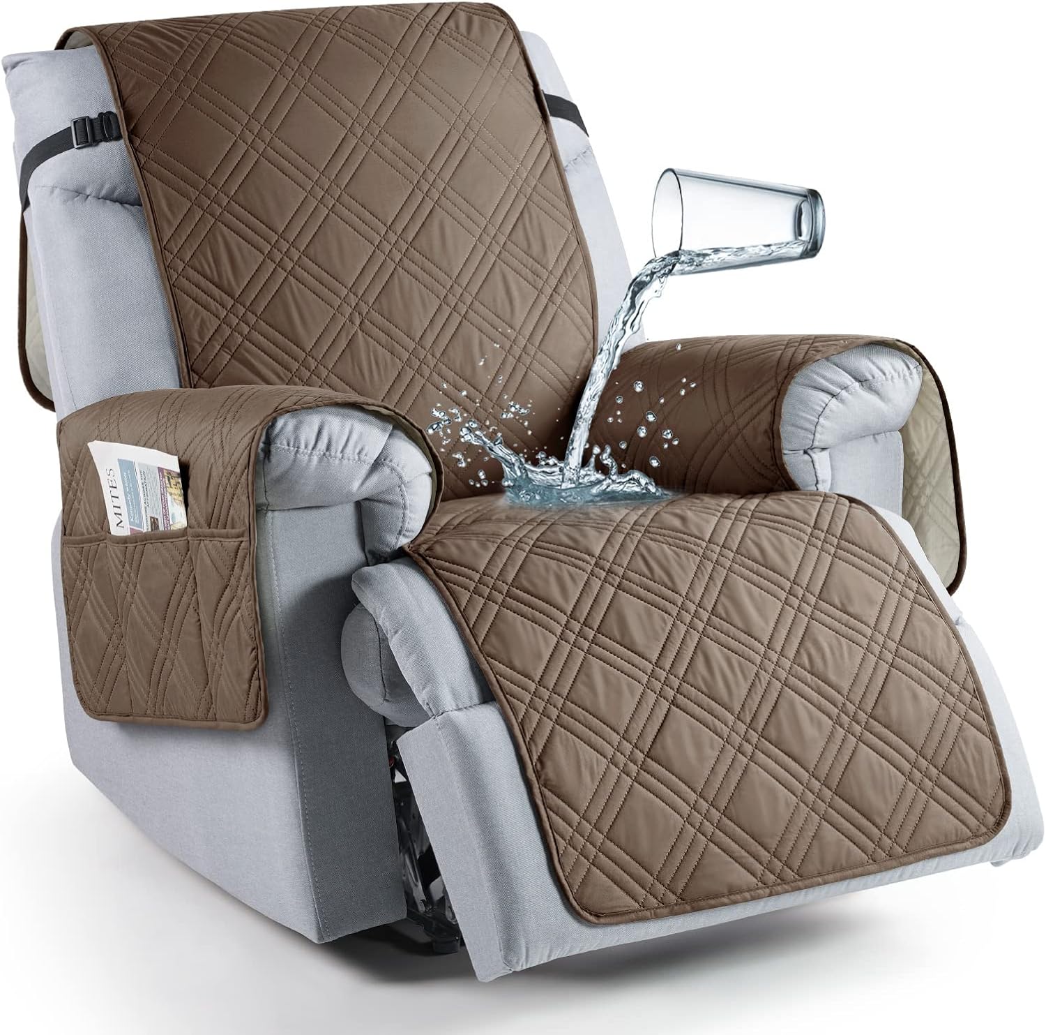Waterproof Recliner Slipcover - Non Slip & Pet Friendly Taupe Brown 1 Seater (23.6")